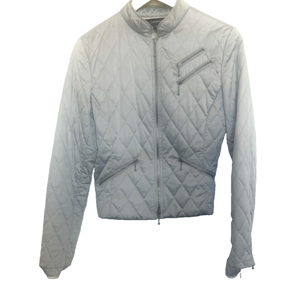 Y2K Express Womens Quilted Satin Moto Jacket Size 6 Edgy Streetwear Preppy - Picture 1 of 11